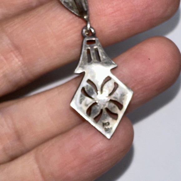 Sterling Silver Marcasite MO 925 Dangle Charm Pendant Signed Diamond Shape - Picture 5 of 9